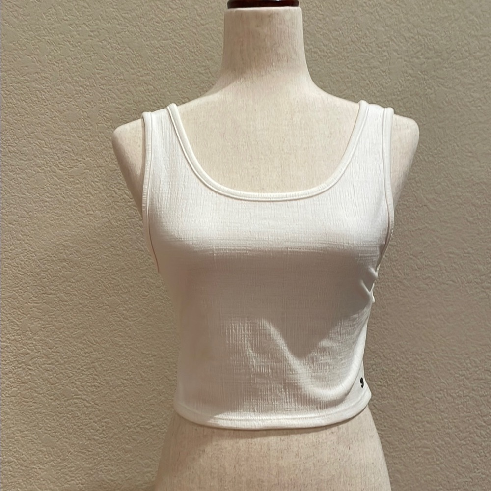 ROXY White Sleeveless Fitted Crop Tank Top SZ Lg